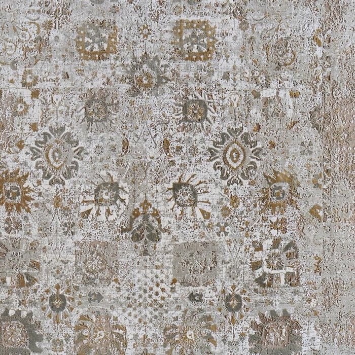 8' X 11' Floral Area Rug With Fringe (722060) - Ivory / Gray / Gold