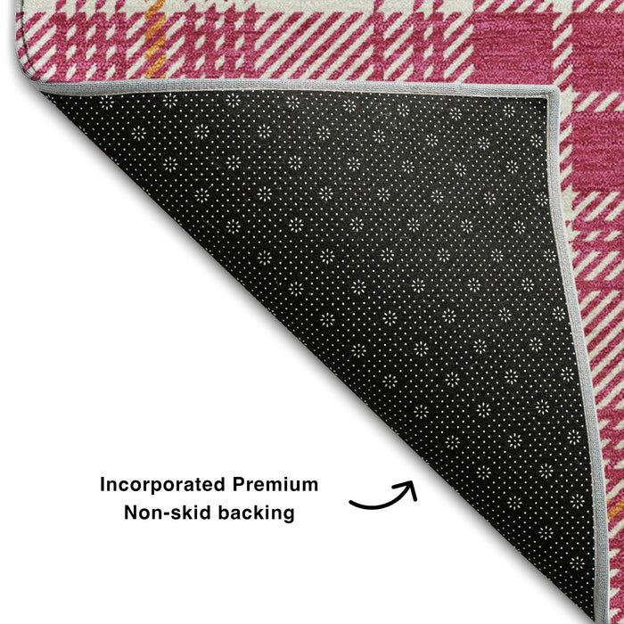 10' X 14' Plaid Washable Area Rug With UV Protection (678221) - Blush / Ivory / Orange