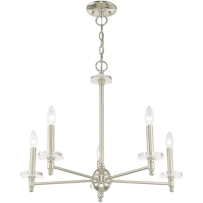 Five Light Metal Dimmable Chandelier With Shades - Nickel / Clear