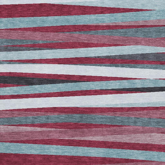 10' X 14' Striped Washable Area Rug With UV Protection (678472) - Burgundy / Gray / Ivory