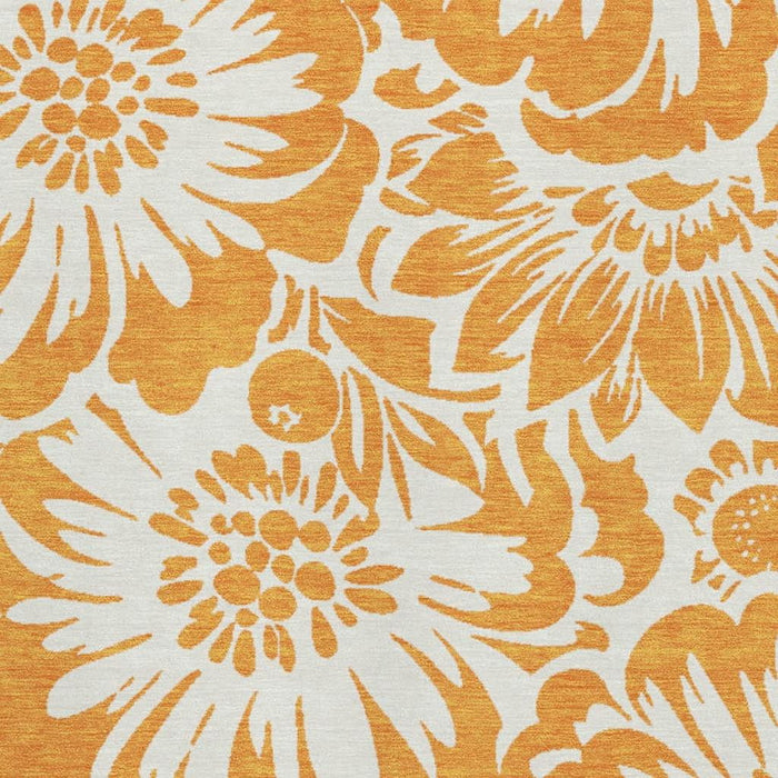 9' X 12' Floral Washable Area Rug With UV Protection (648675) - Orange / Ivory