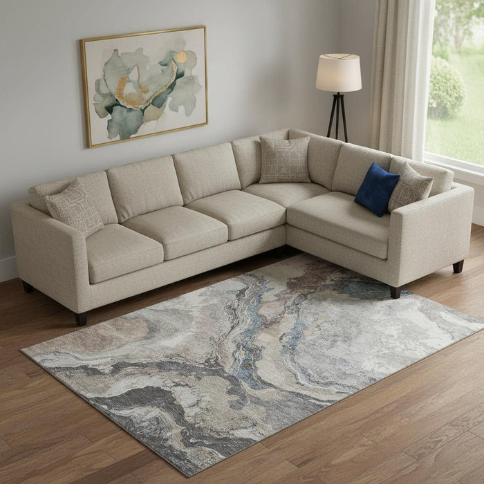 10' X 14' Abstract Washable Area Rug With UV Protection (707761) - Taupe / Blue / Ivory