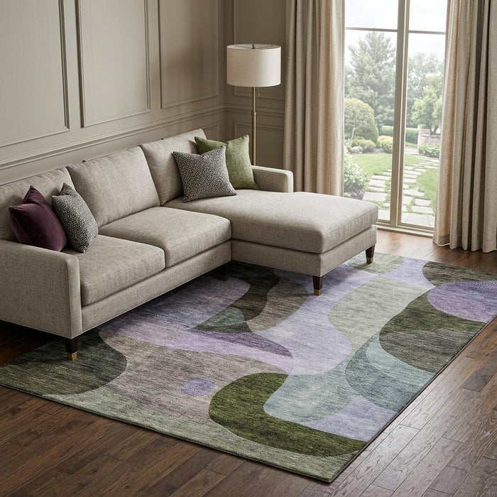 10' X 14' Abstract Geometric Washable Area Rug With UV Protection (684840) - Olive Green / Purple / Brown
