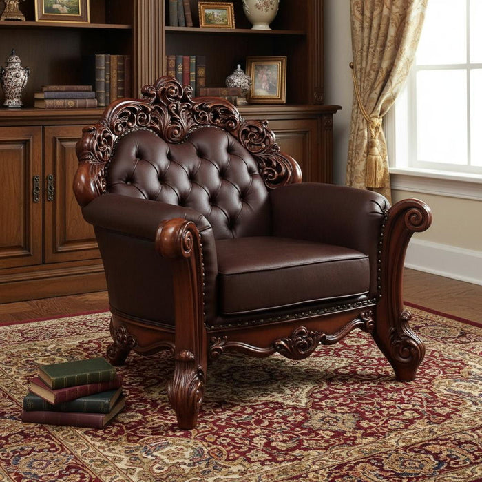 Faux Leather Tufted Club Chair - Dark Brown