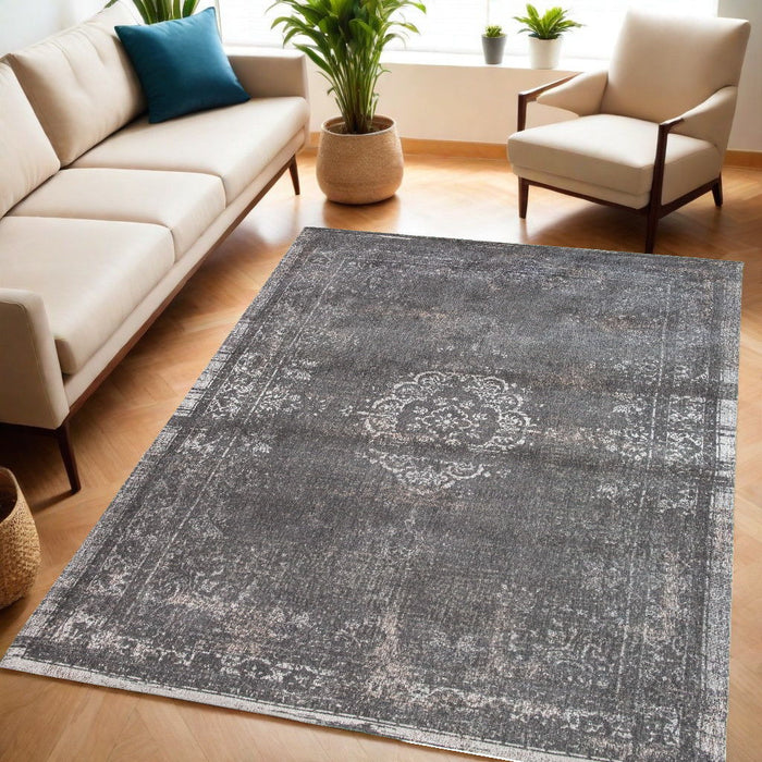 5' x 7' Medallion Non Skid Area Rug - Gray