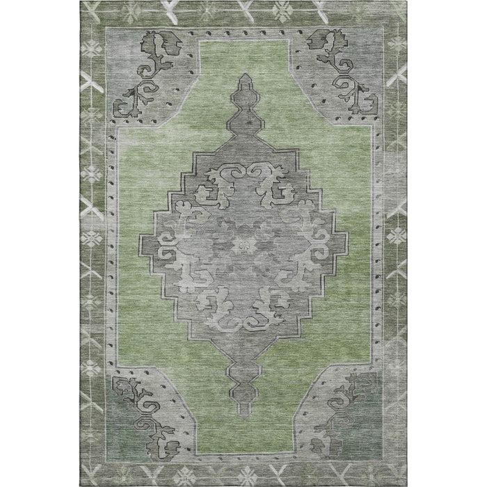 10' X 14' Oriental Washable Area Rug With UV Protection (699442) - Artichoke Green / Gray / Silver