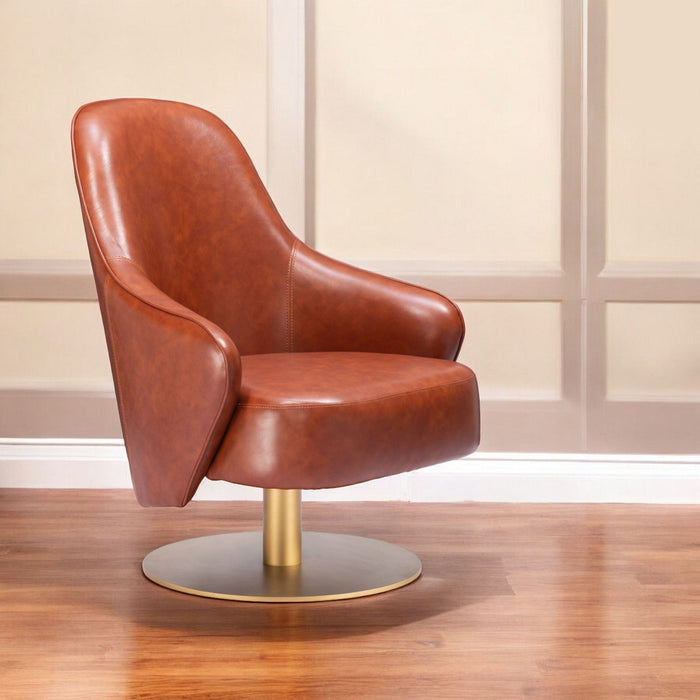 Faux Leather Swivel Arm Chair - Brown And Gold