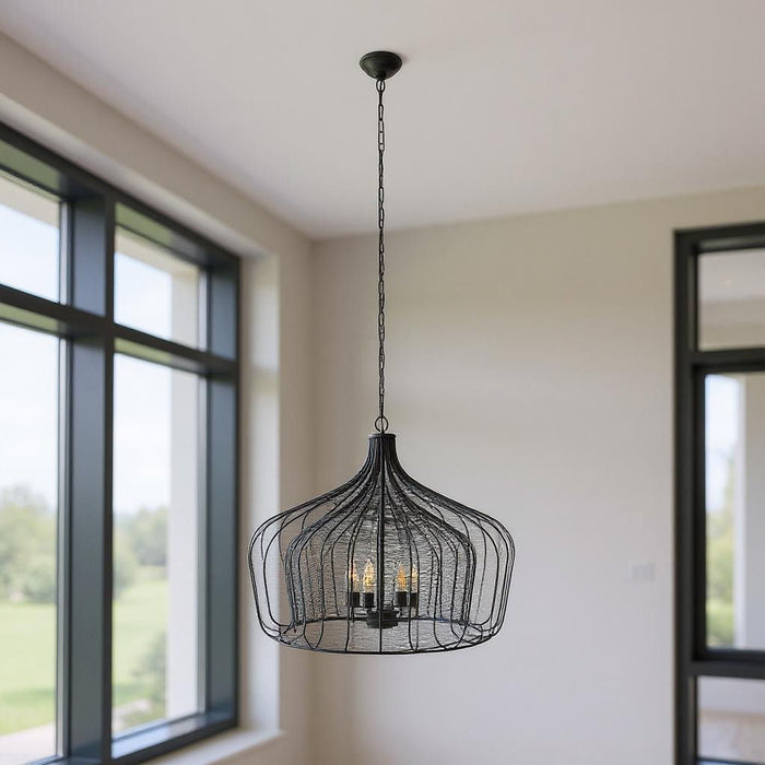 Four Light Dimmable Chandelier With Shades - Black