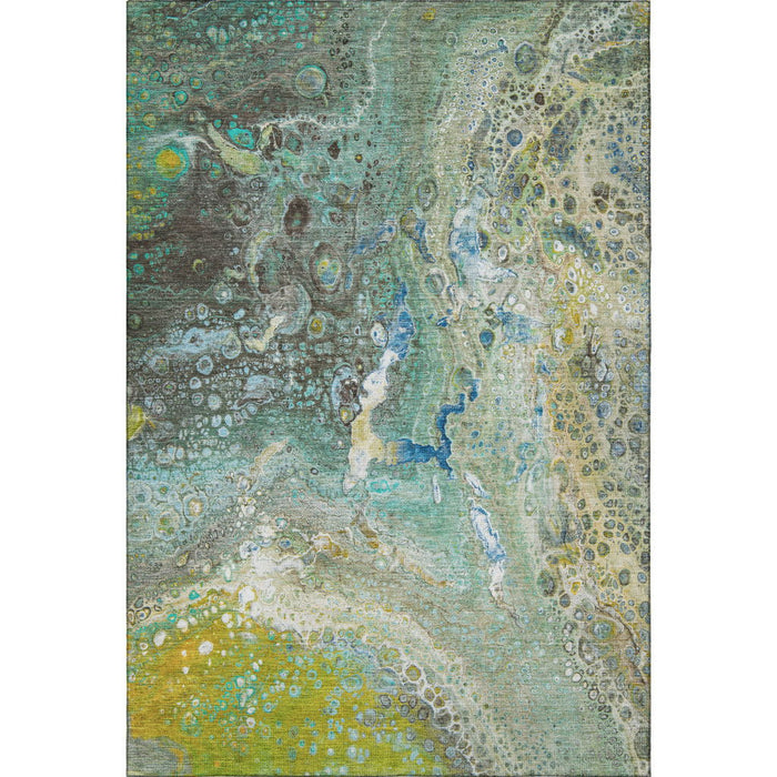 10' X 14' Abstract Washable Area Rug With UV Protection (650440) - Teal / Gold / Gray