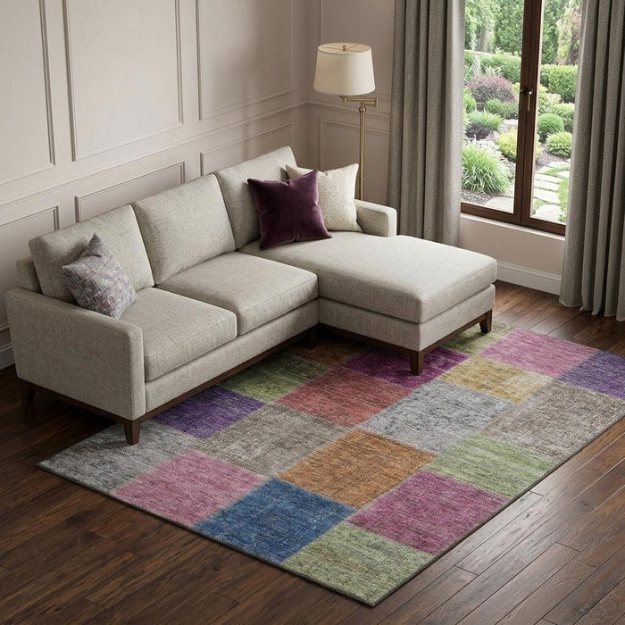 10' X 14' Patchwork Washable Area Rug With UV Protection (655162) - Copper / Blue / Purple