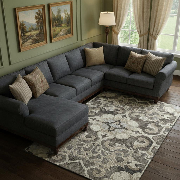 10' X 14' Floral Medallion Washable Area Rug With UV Protection (709072) - Chocolate / Ivory / Gray