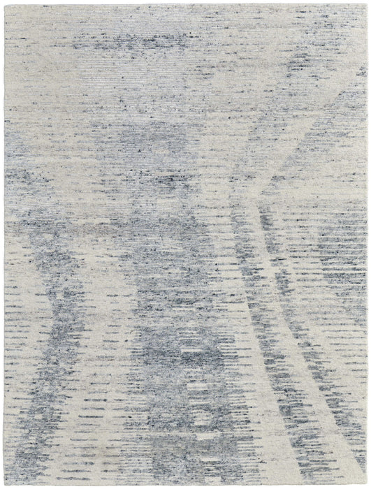 6' x 9' Abstract Hand Knotted Worn Faded Area Rug - Ivory Gray And Blue