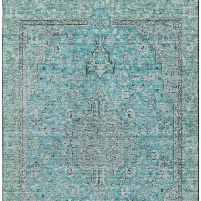 10' X 14' Floral Medallion Washable Area Rug With UV Protection (696098) - Aqua / Gray