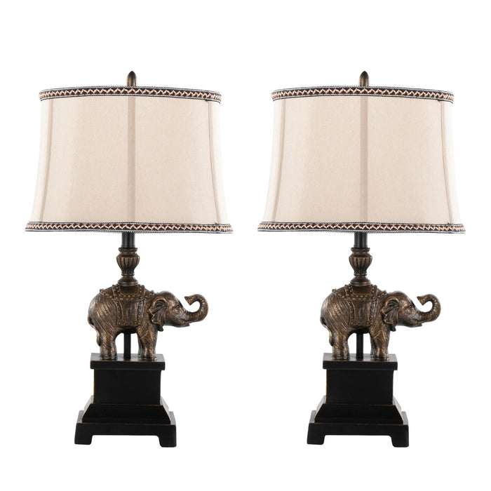 Elephant - 27" Table Lamp (Set of 2) - Bronze Polyresin With Natural Linen Soft Back Shade
