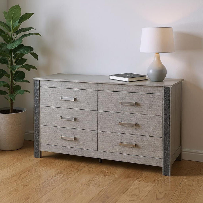 62" Wood Six Drawer Double Dresser - Silver