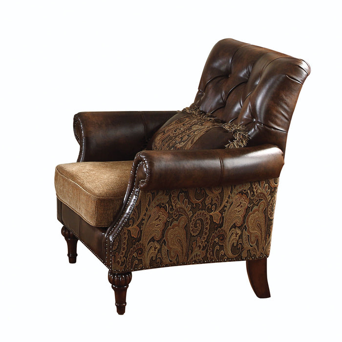 Faux Leather Floral Tufted Arm Chair - Brown And Black
