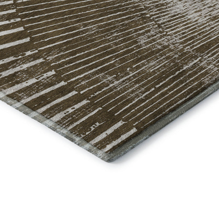 10' X 14' Geometric Washable Area Rug With UV Protection (648328) - Chocolate / Ivory