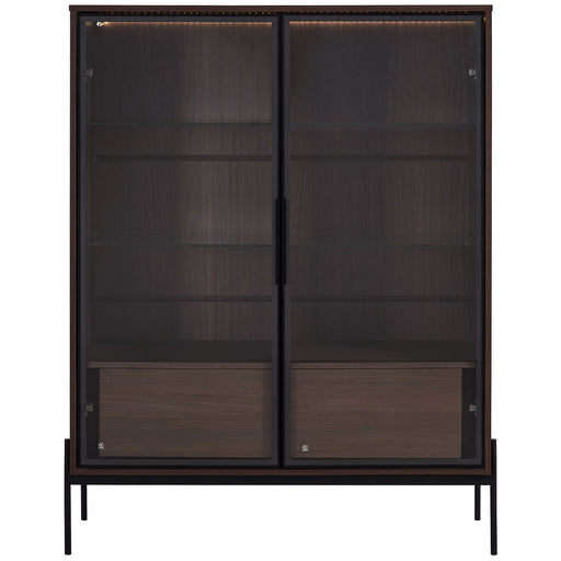 Giga modern minimalist LED display cabinet with tempered glass door and metal legs, showcasing elegant furniture design.