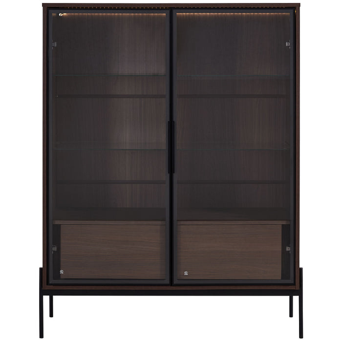 Giga modern minimalist LED display cabinet with tempered glass door and metal legs, showcasing elegant furniture design.