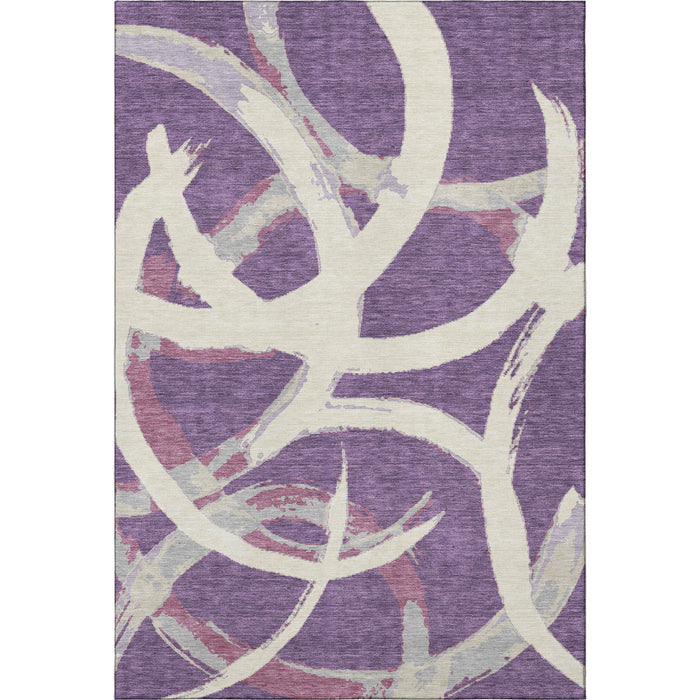 10' X 14' Abstract Washable Area Rug With UV Protection (680283) - Purple / Ivory / Blush