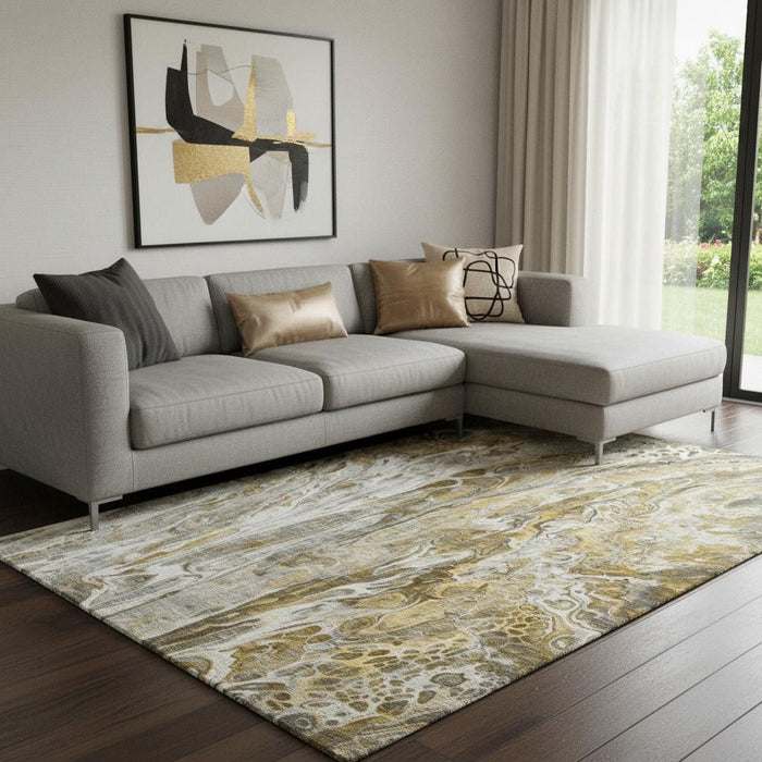8' X 10' Abstract Washable Area Rug With UV Protection (650924) - Brown / Gray / Ivory