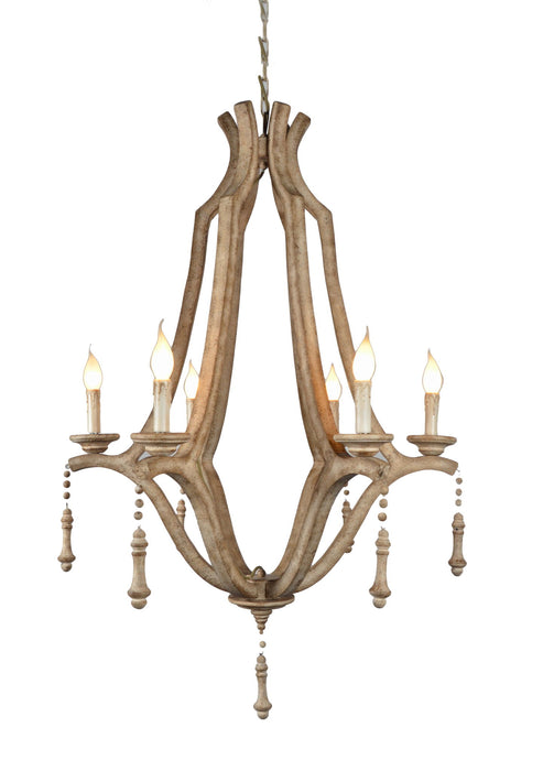 Candle Style Six Light Metal Chandelier - Brown