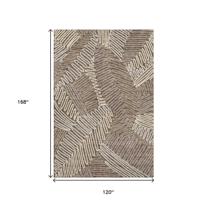 10' X 14' Floral Washable Area Rug With UV Protection (671888) - Chocolate / Taupe
