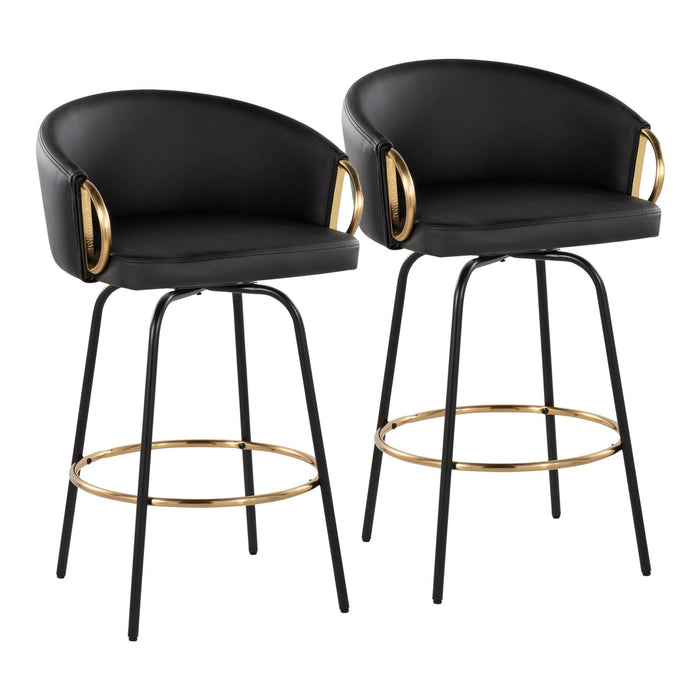 Claire - 26" Fixed-Height Counter Stool With Swivel And Round Gold Metal Footrest (Set of 2) - Black Metal