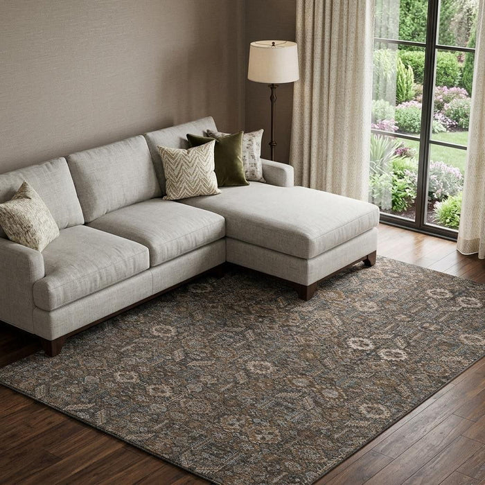 10' X 14' Tribal Washable Area Rug With UV Protection (649864) - Chocolate / Gray