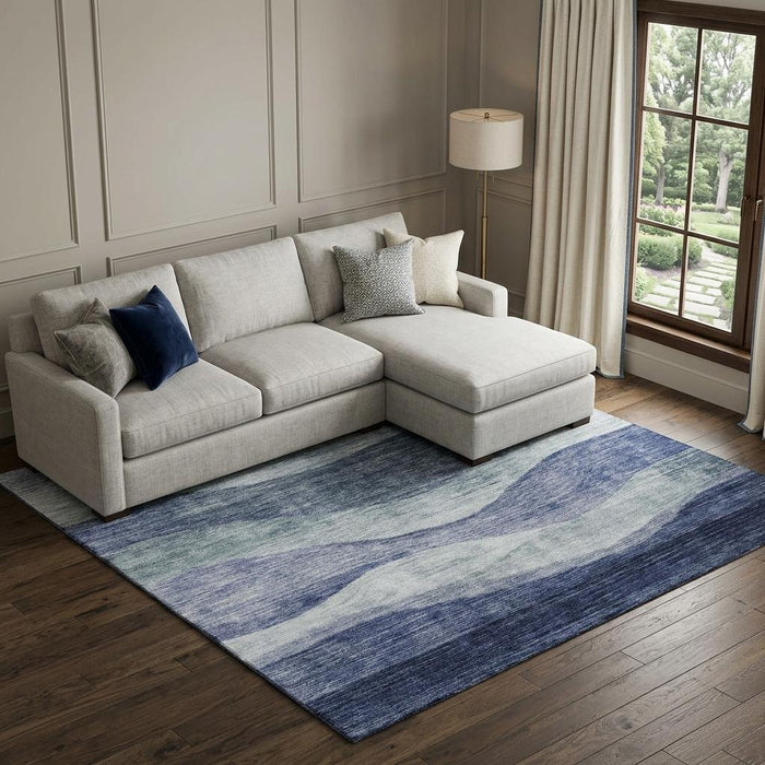 10' X 14' Abstract Washable Area Rug With UV Protection (686312) - Blue / Sky Blue