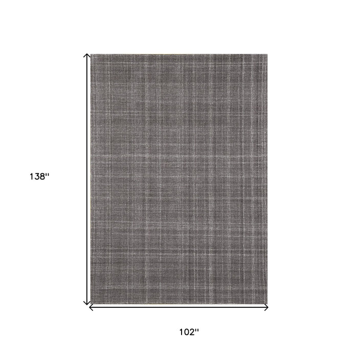 9' X 12' Wool Plaid Hand Tufted Area Rug - Graphite And Ivory