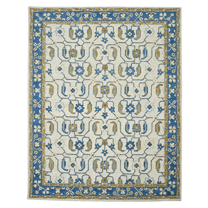 8' X 10' Wool Oriental Hand Hooked Area Rug - Blue