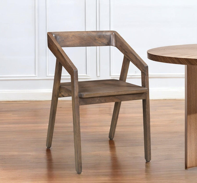 Solid Wood Open Back Dining Arm Chair - Dark Brown