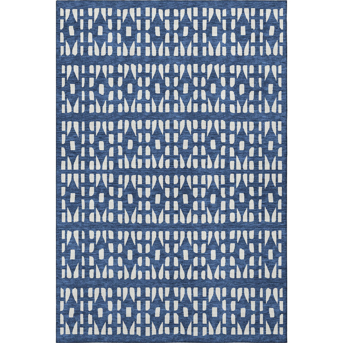 10' X 14' Geometric Washable Area Rug With UV Protection (676284) - Navy Blue / Ivory