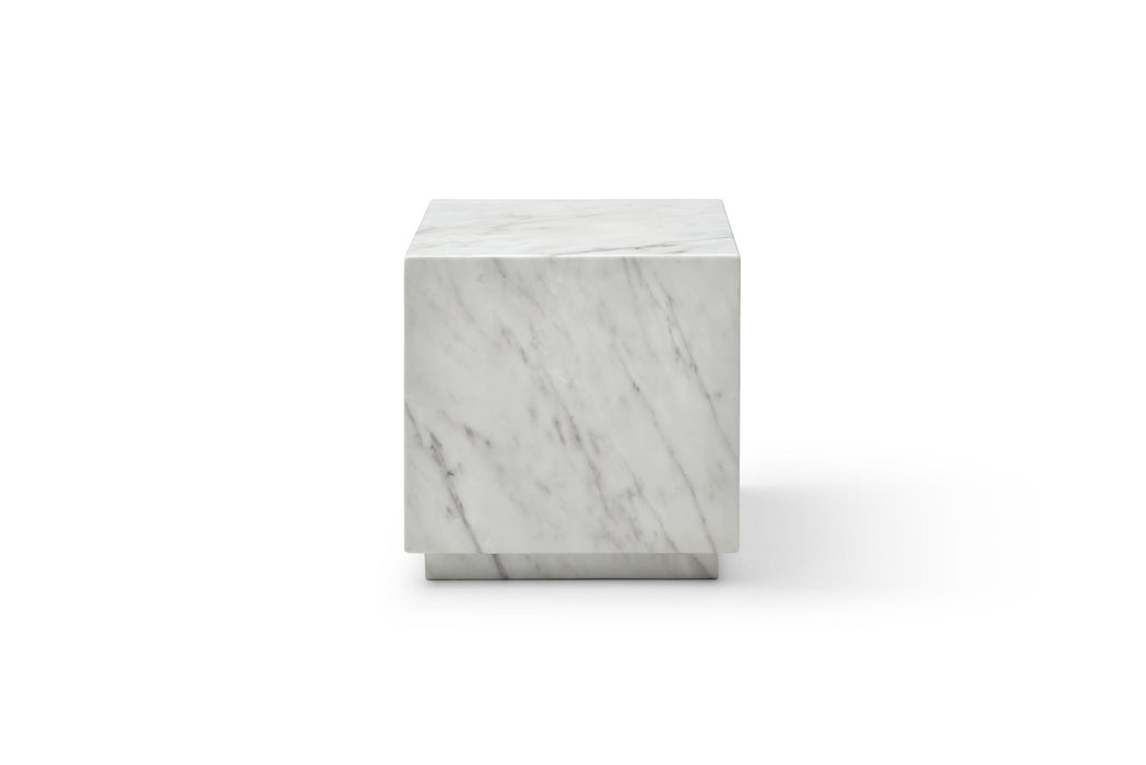 Marble Square Block End Table - White
