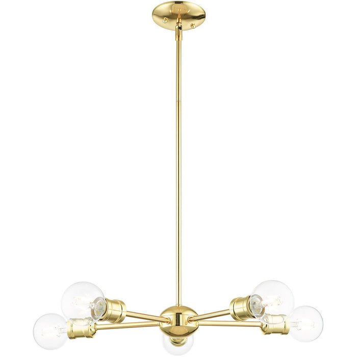 Five Light Dimmable Chandelier With Shades - Brass
