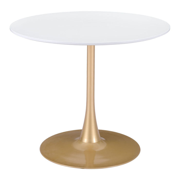 35" Rounded Steel Pedestal Base Dining Table - Gold / White