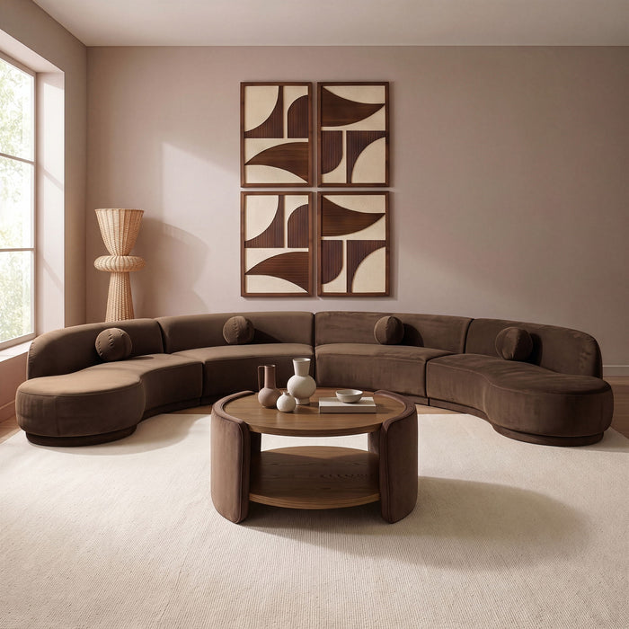 Meridian Furniture Avra 189-inch velvet performance fabric upholstered sectional sofa, stationary sectional with plush cushioning.