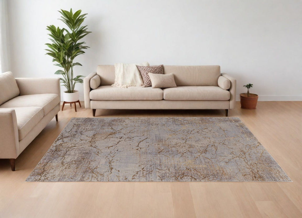 8' x 10' Abstract Power Loom Area Rug - Brown Taupe And Tan