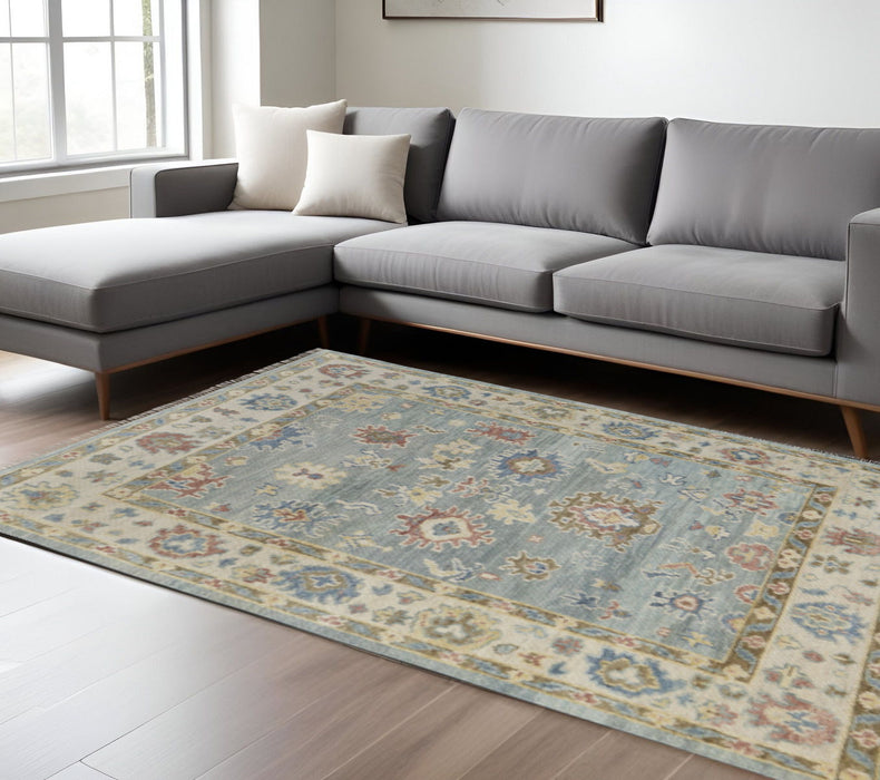 9' X 12' Floral Hand Knotted Area Rug With Fringe - Blue