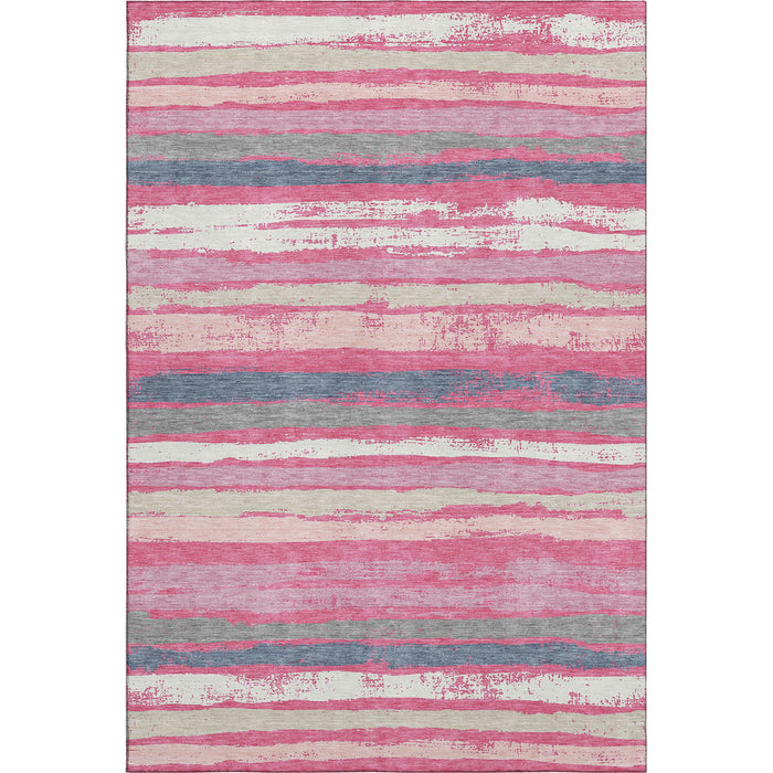 10' X 14' Striped Washable Area Rug With UV Protection (680037) - Pink / Beige / Blue