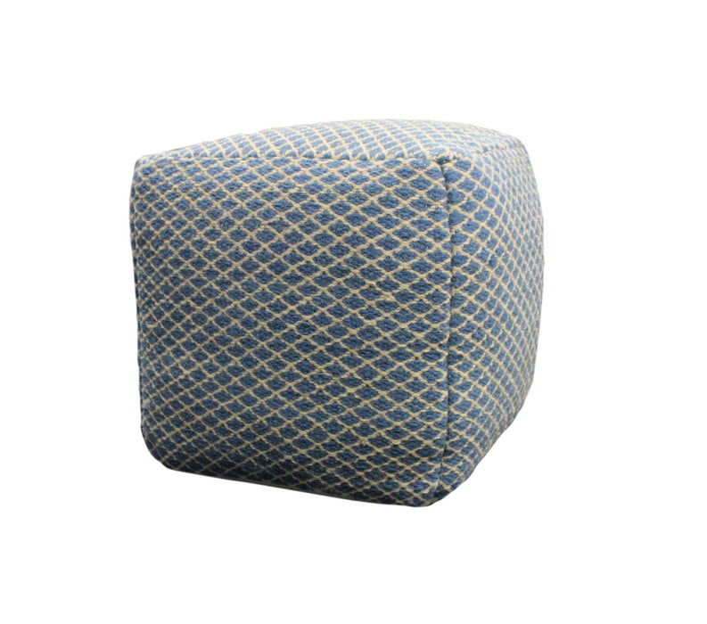 Wool Cube Trellis Pouf Ottoman - Blue And Beige