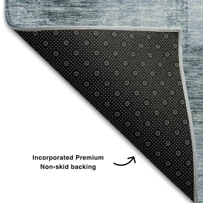 10' X 14' Geometric Washable Area Rug With UV Protection (686216) - Denim Blue / Sky Blue
