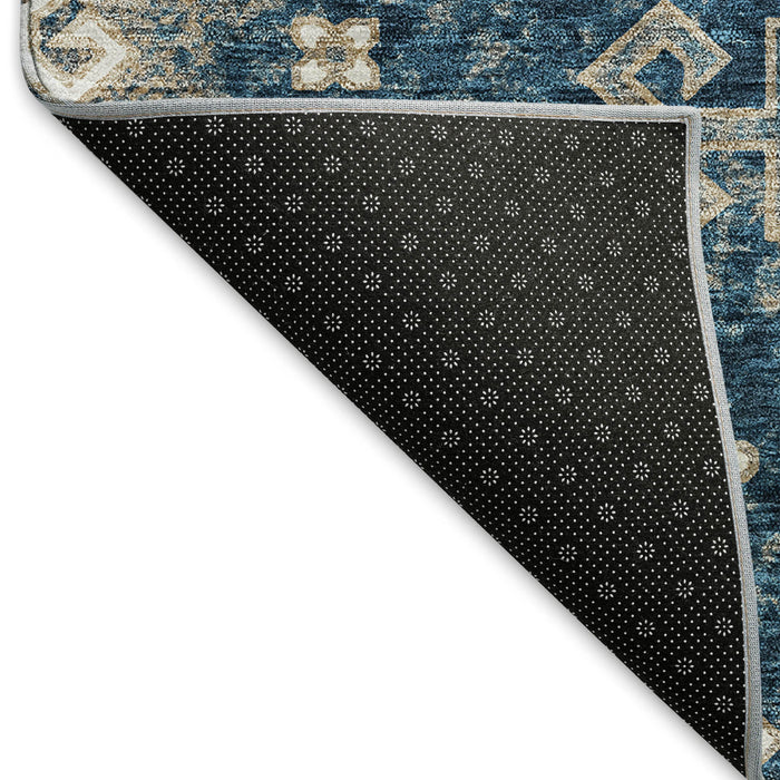 9' X 12' Medallion Washable Area Rug With UV Protection (667383) - Navy Blue / Ivory / Beige