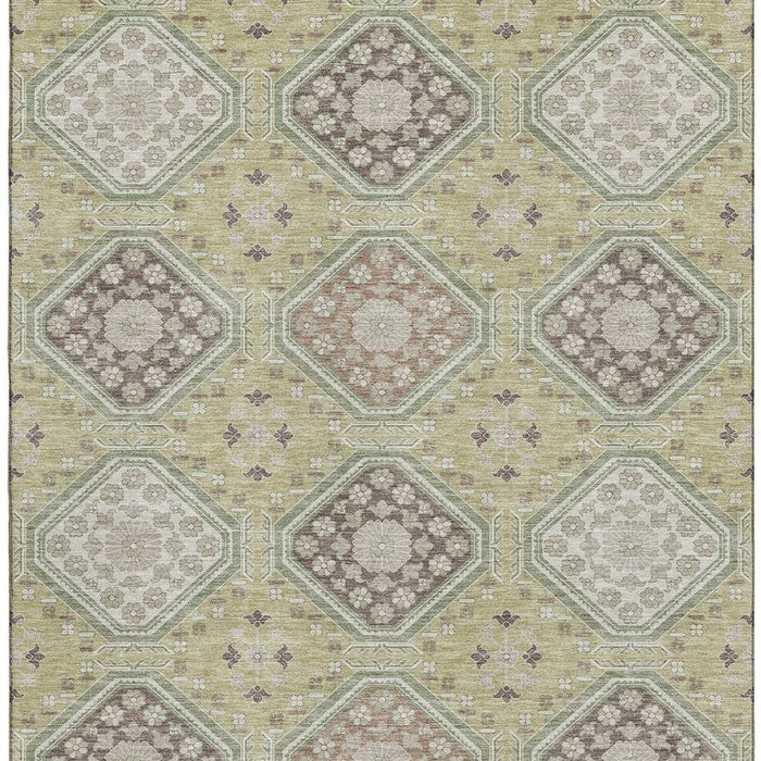 10' X 14' Floral Washable Area Rug With UV Protection (693714) - Artichoke Green / Brown / Ivory