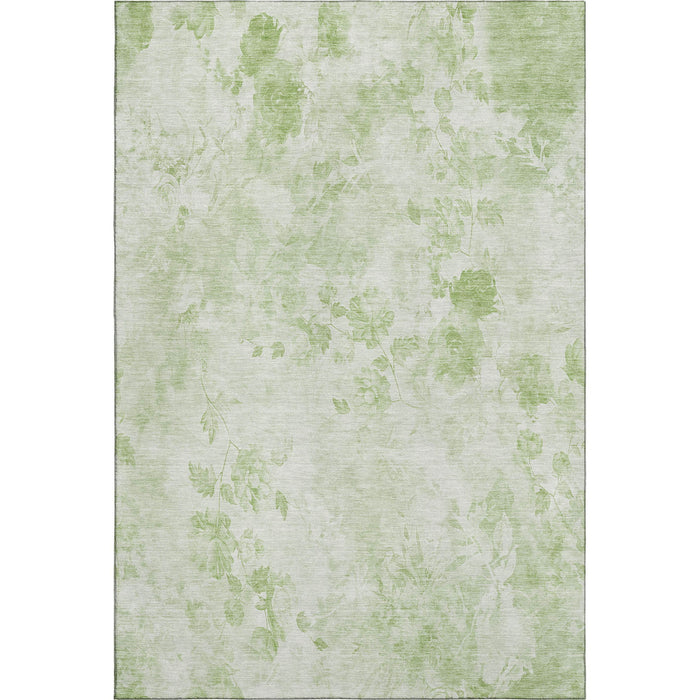 9' X 12' Floral Washable Area Rug With UV Protection (657688) - Artichoke Green / Ivory