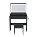 Modern Giga makeup vanity set with adjustable lighting, power outlet, and hair dryer holder, featuring a sleek mirror and storage.
