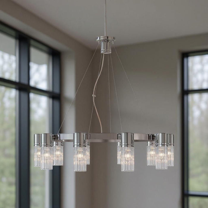 Ten Light Dimmable Chandelier With Shades - Silver
