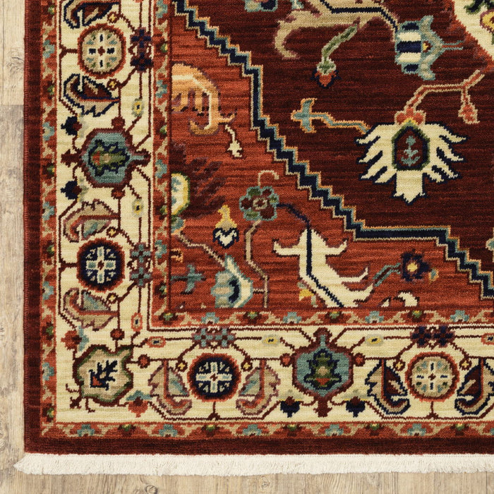 6' x 9' Oriental Power Loom Stain Resistant Area Rug With Fringe - Red Ivory Orange And Blue