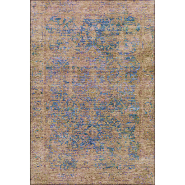10' X 14' Oriental Washable Area Rug With UV Protection (700955) - Navy Blue / Gold